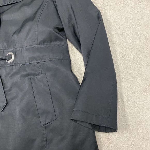 Via Spiga XL Womens Black Rain Coat Jacket Trench Animal Print Lining Belted - Picture 5 of 14